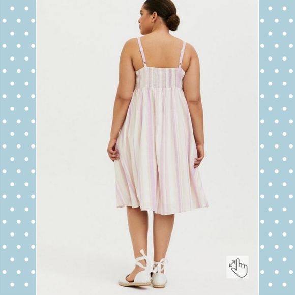 Torrid Striped Midi Linen Button-Front Dress - Picture 3 of 10